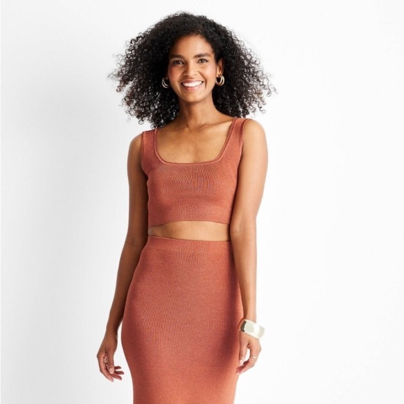 Women's Sleeveless Square Neck Metallic Ribbed-Knit Crop Top Future Collective - Picture 1 of 7